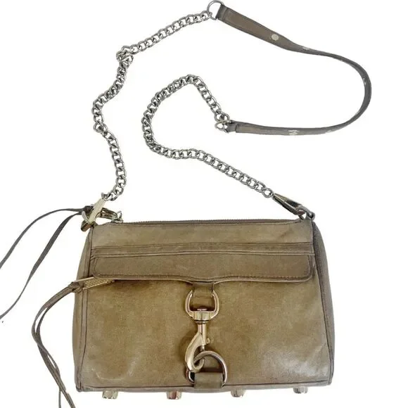 Rebecca Minkoff M.A.C. Taupe Leather Crossbody Bag Purse - Picture 1 of 12